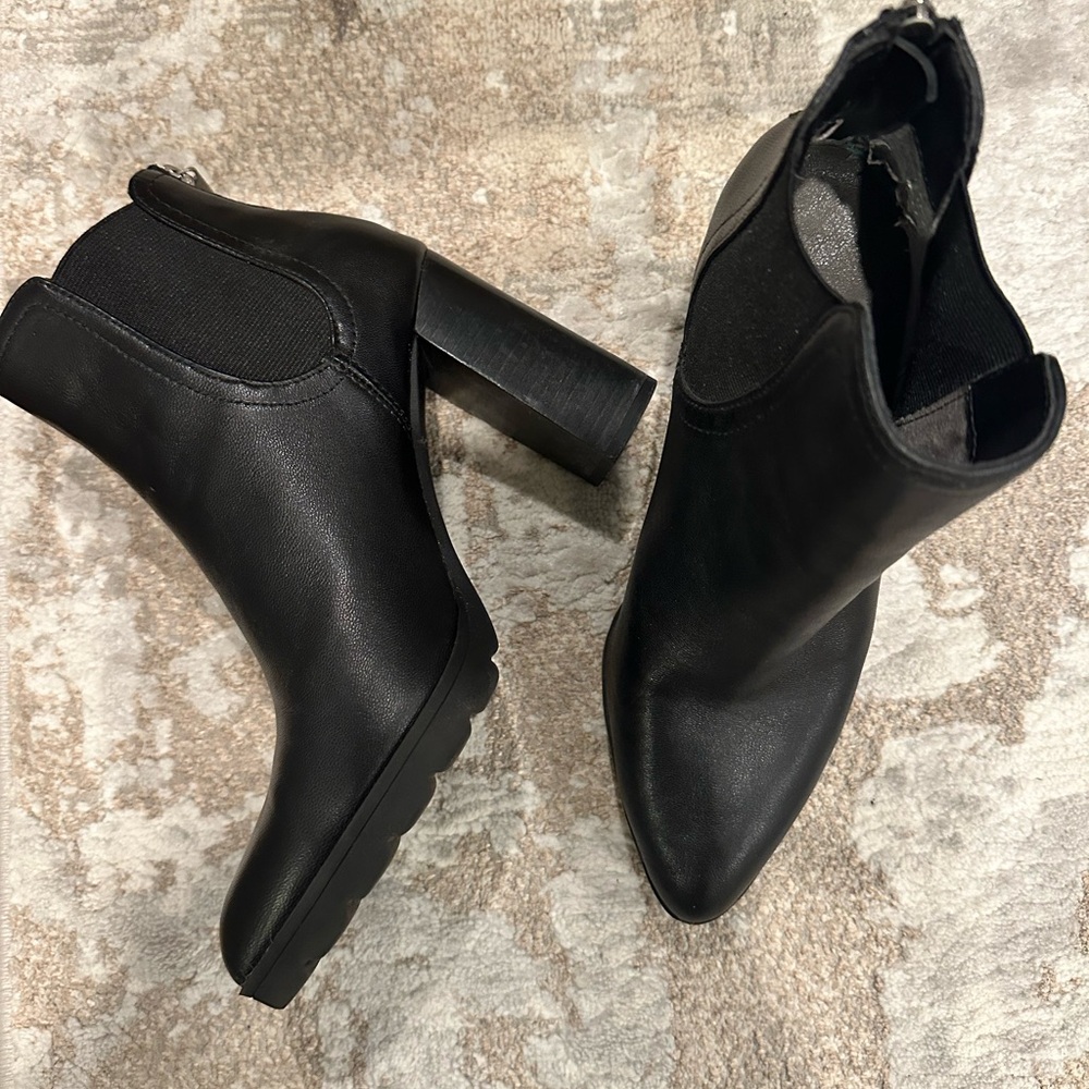 Black Leather Heeled Booties